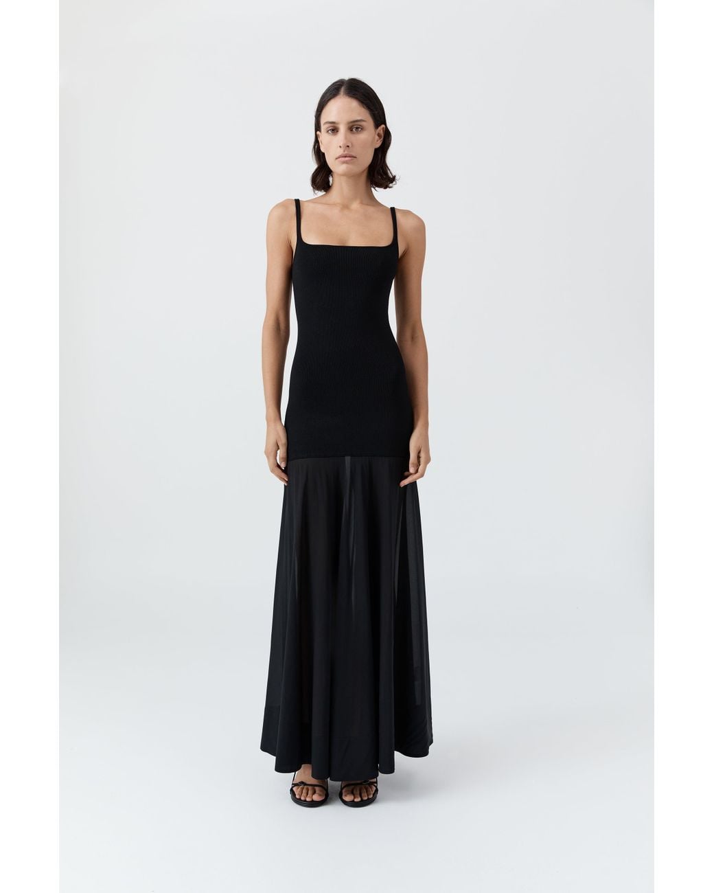 St. Agni Black Sheer Silk Circle Hem Dress