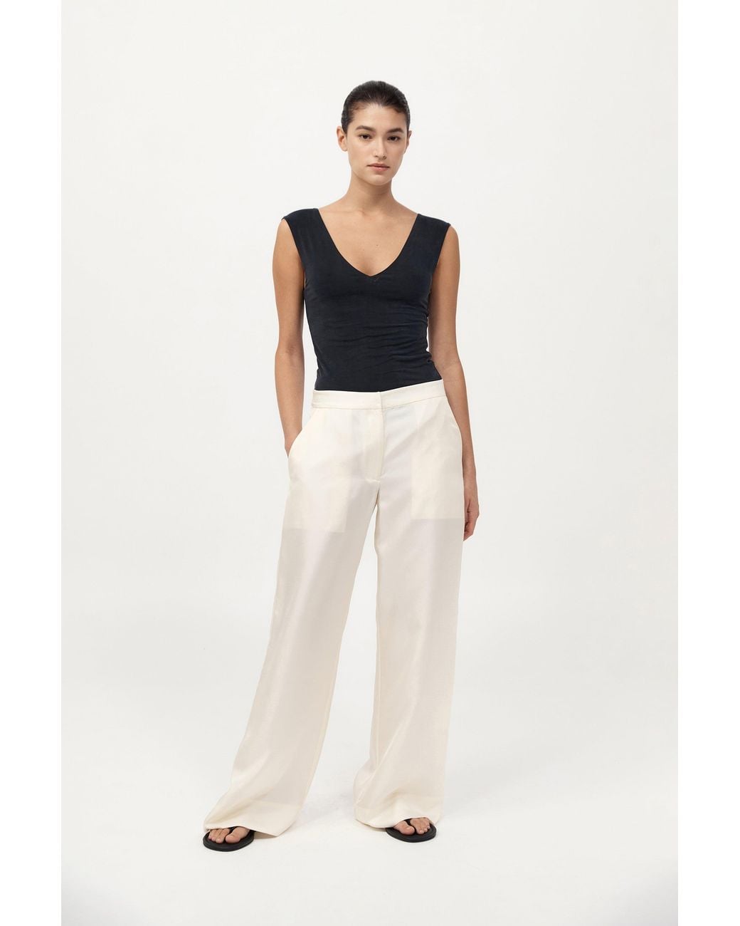 St. Agni White Silk Twill Pants