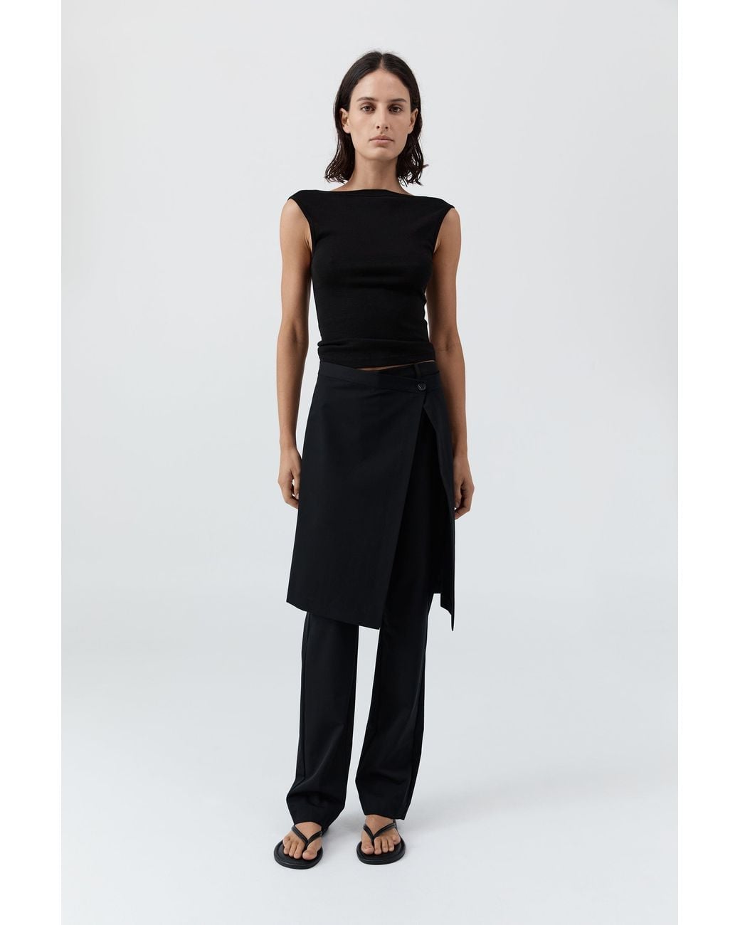 St. Agni Black Wool Hybrid Skirt Pants