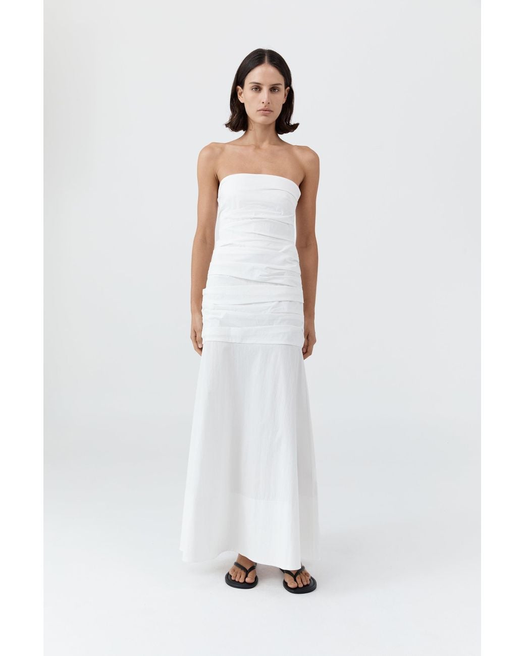 St. Agni White Gathered Strapless Longline Dress
