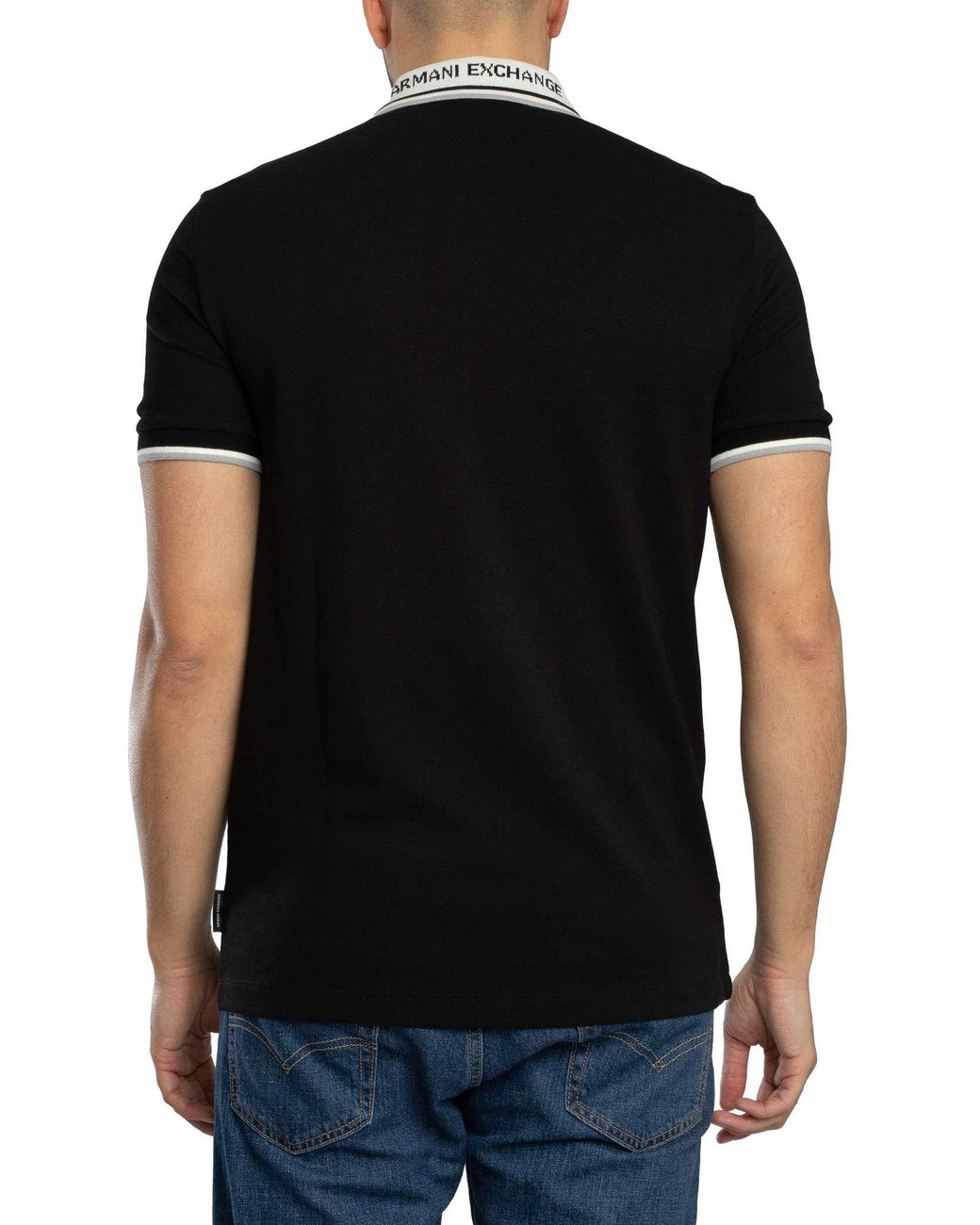 ARMANI EXCHANGE Black Slim Fit Contrast Collar Polo Shirt for men