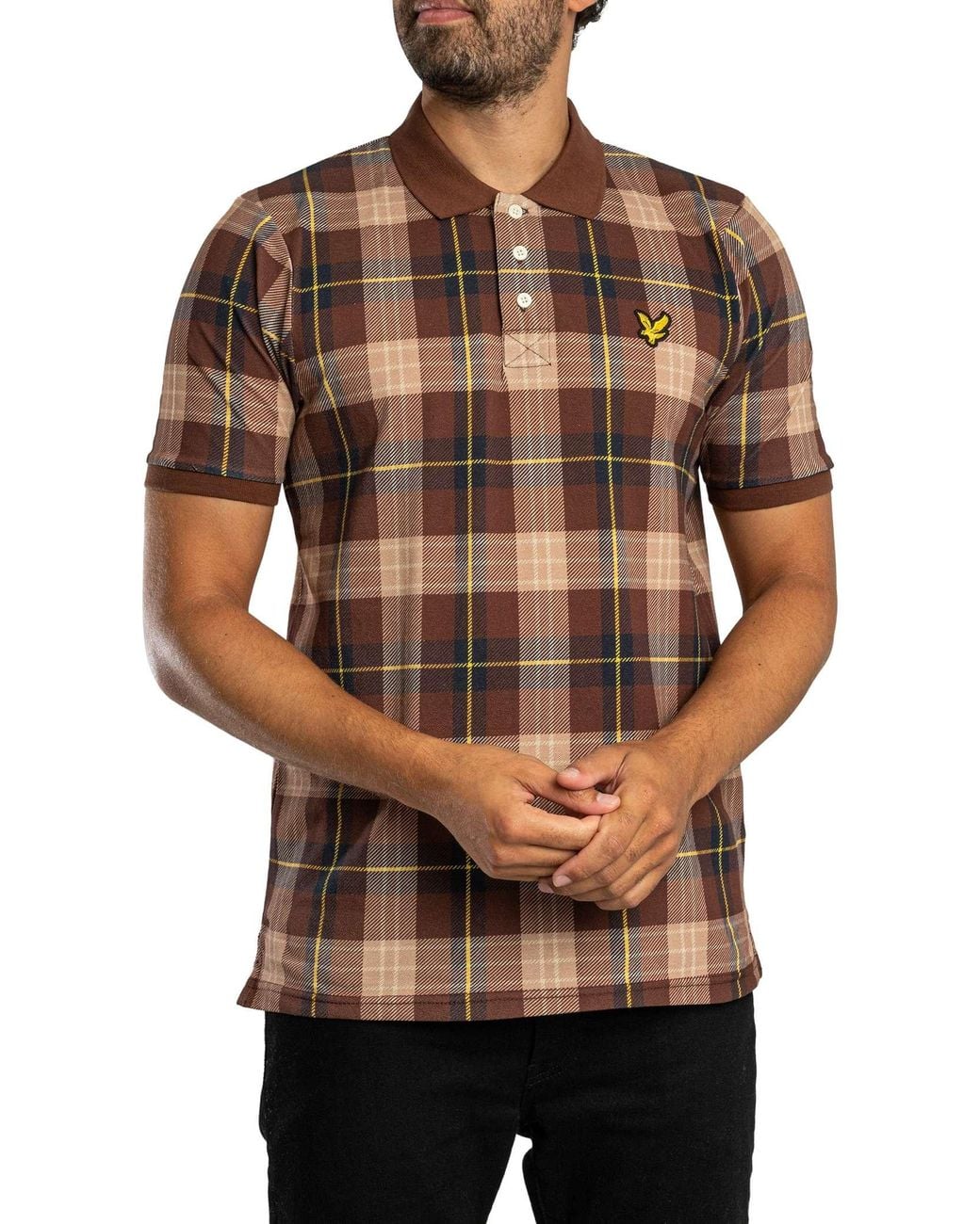 Lyle & Scott Brown All Over Tartan Polo Shirt for men