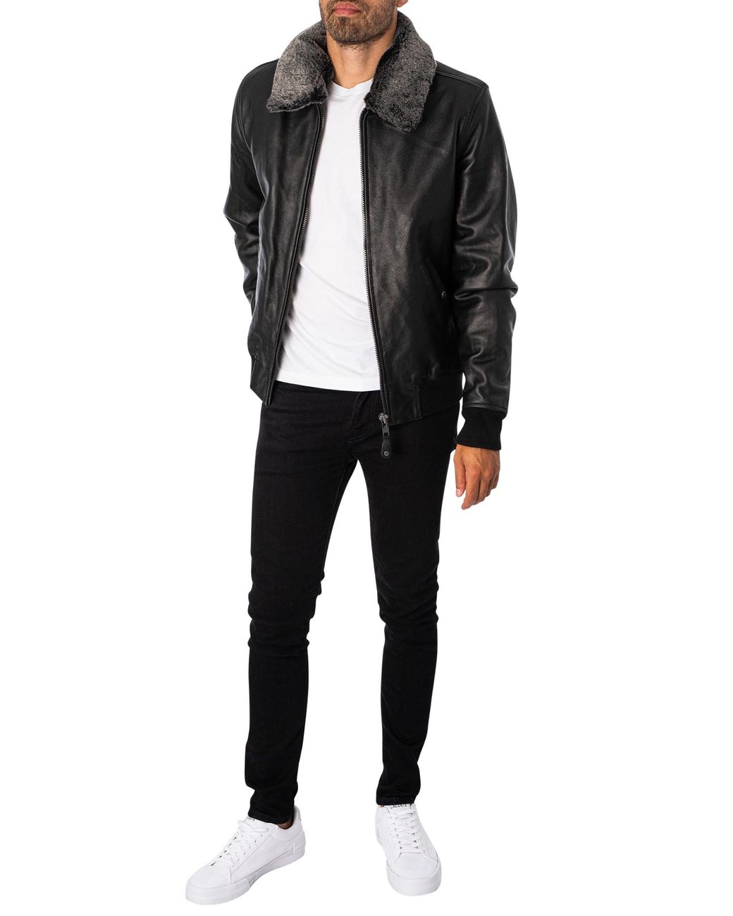 Schott Nyc Black Leather Flight Jacket for men