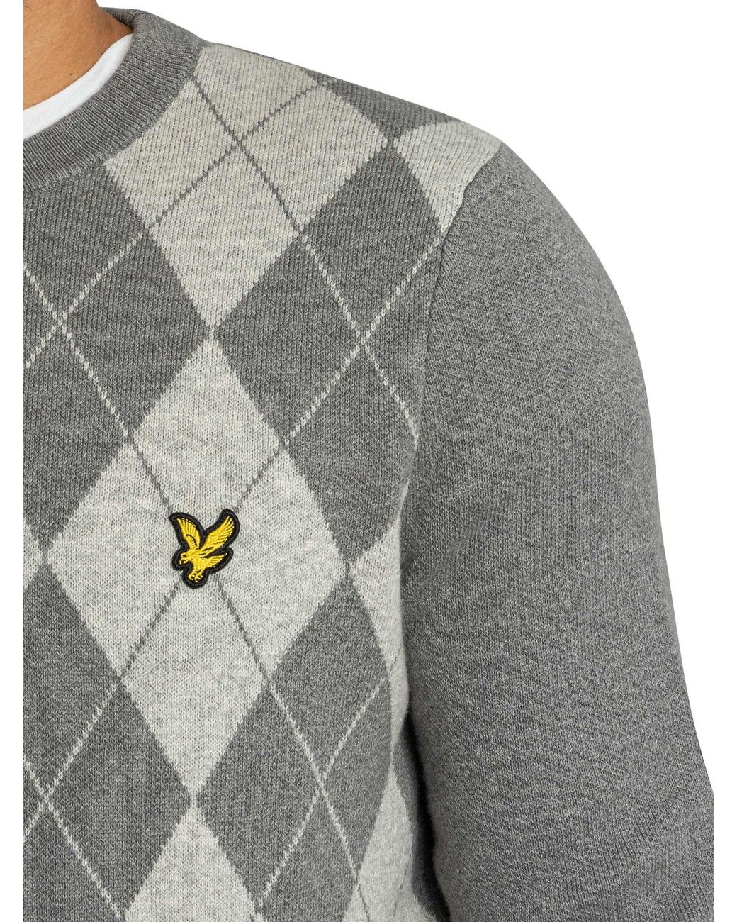 Lyle & Scott Gray Cotton Merino Argyle Jumper for men