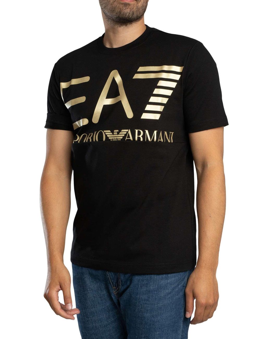 EA7 Black Regular Fit Mega Graphic T-Shirt for men
