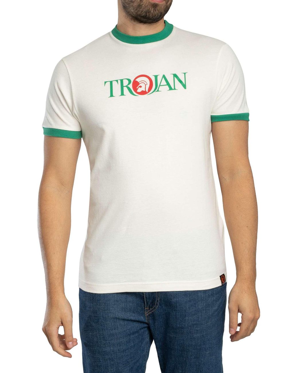Trojan White Logo Ringer T-Shirt for men