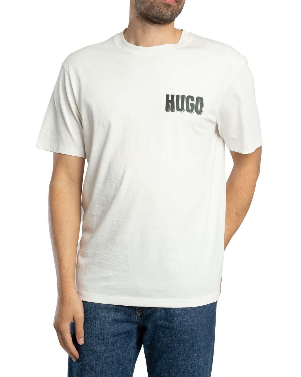 HUGO White Derlyns Back Graphic T-Shirt for men