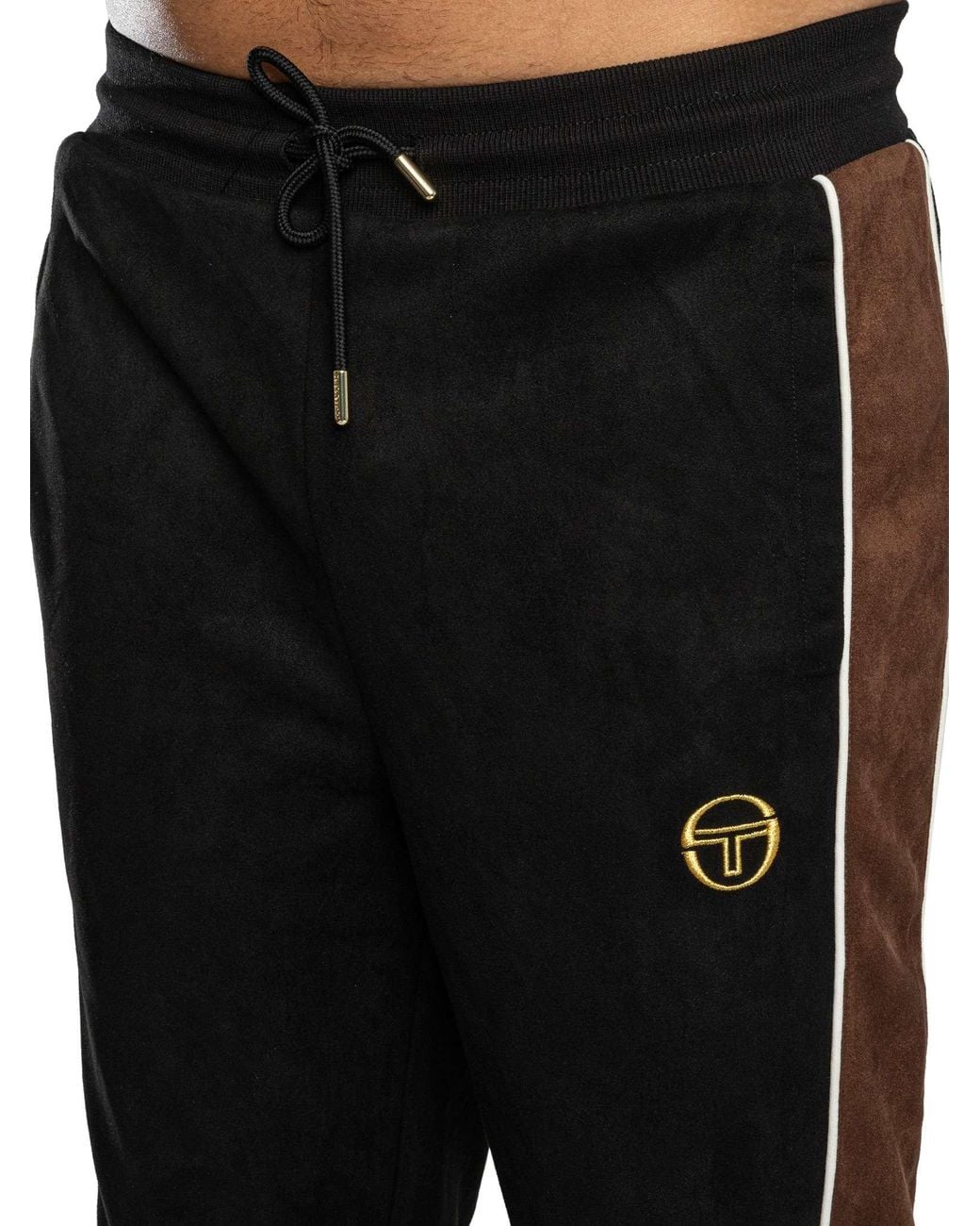 Sergio Tacchini Black Contrast Suede Track Joggers for men