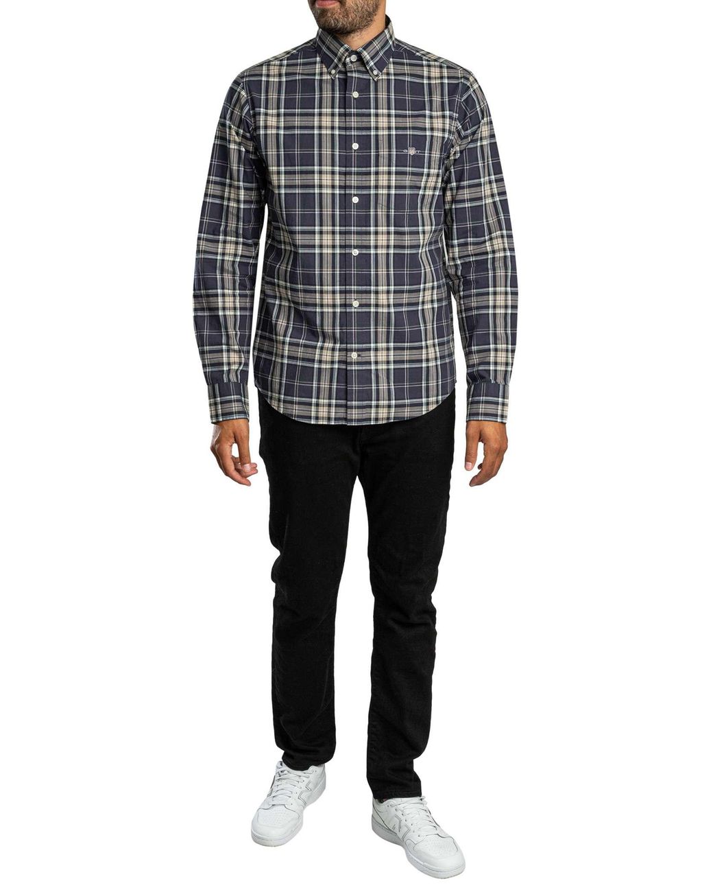 Gant Gray Regular Poplin Check Shirt for men