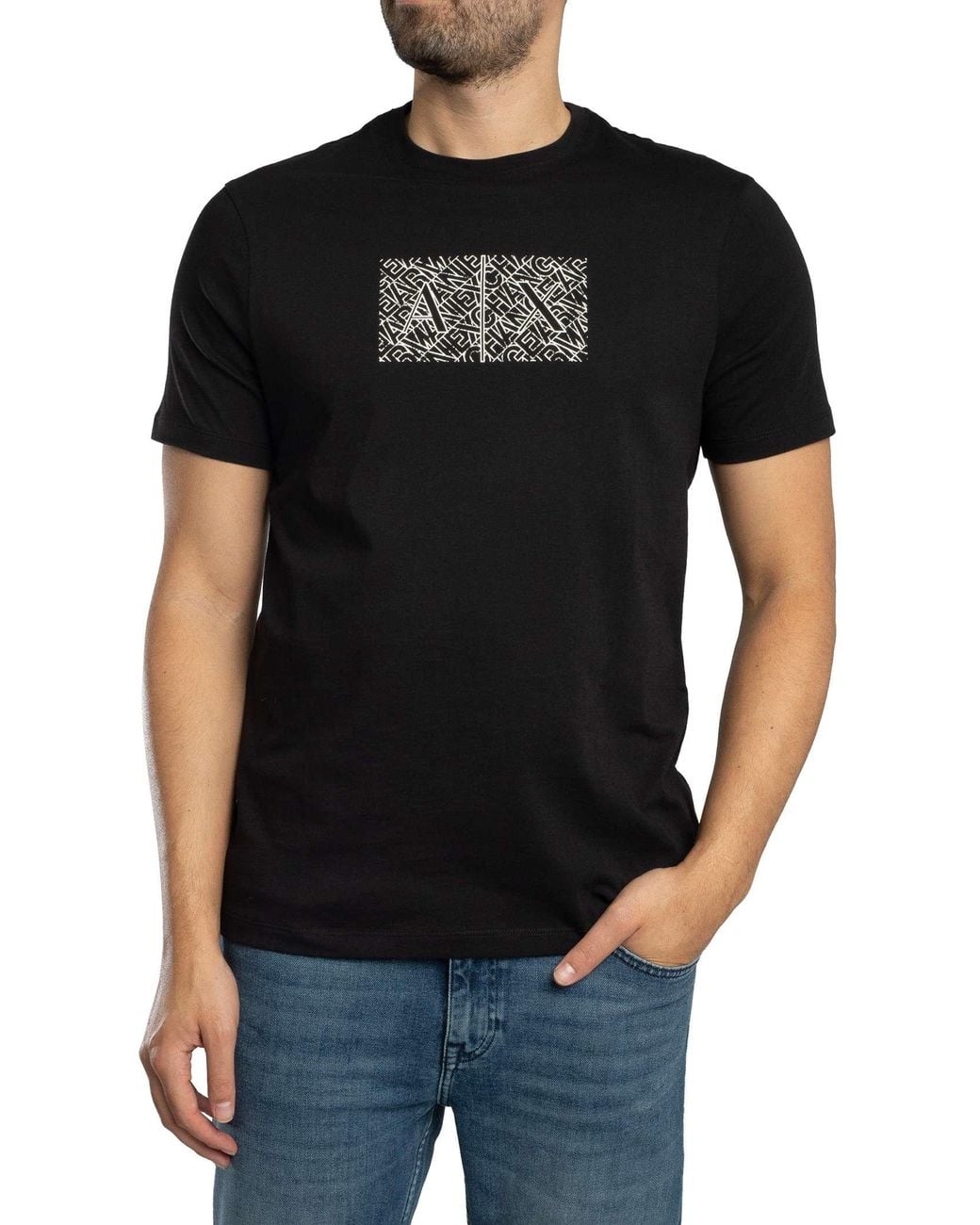 ARMANI EXCHANGE Black Outline Graphic Slim T-shirt for men