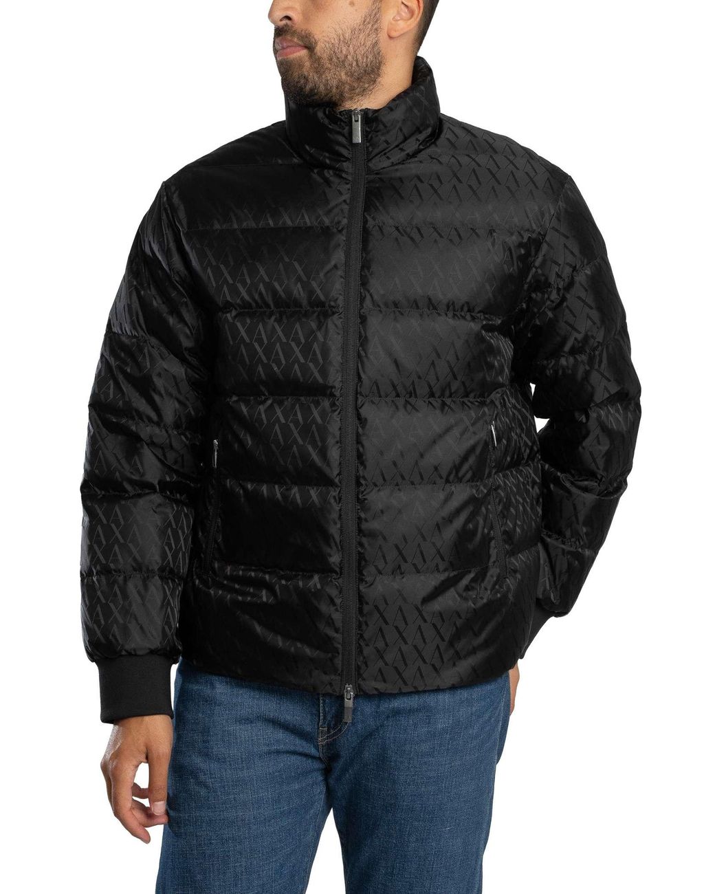 ARMANI EXCHANGE Black Logo Pattern Puffer Jacket for men