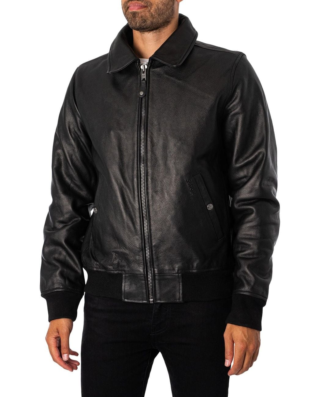 Schott Nyc Black Leather Flight Jacket for men