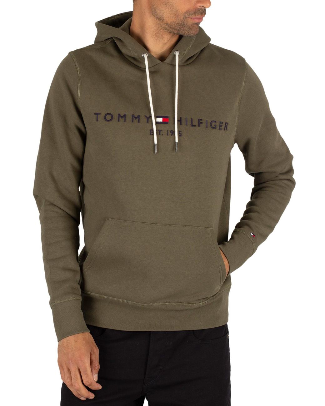 Tommy Hilfiger Logo Pullover Hoodie in Green for Men | Lyst UK