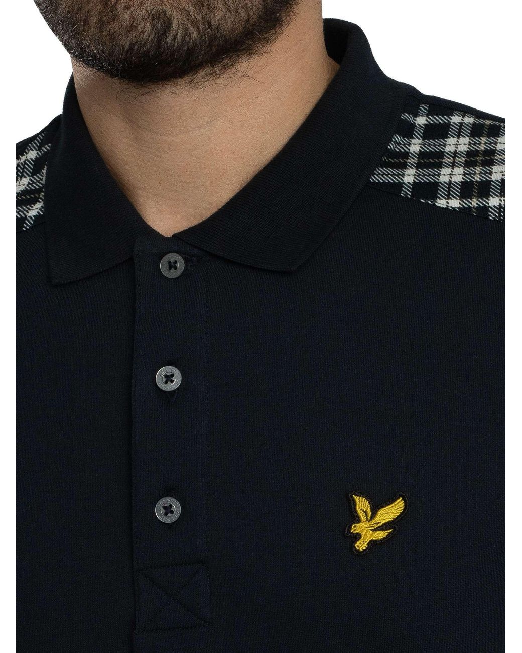 Lyle & Scott Black Check Panelled Polo Shirt for men