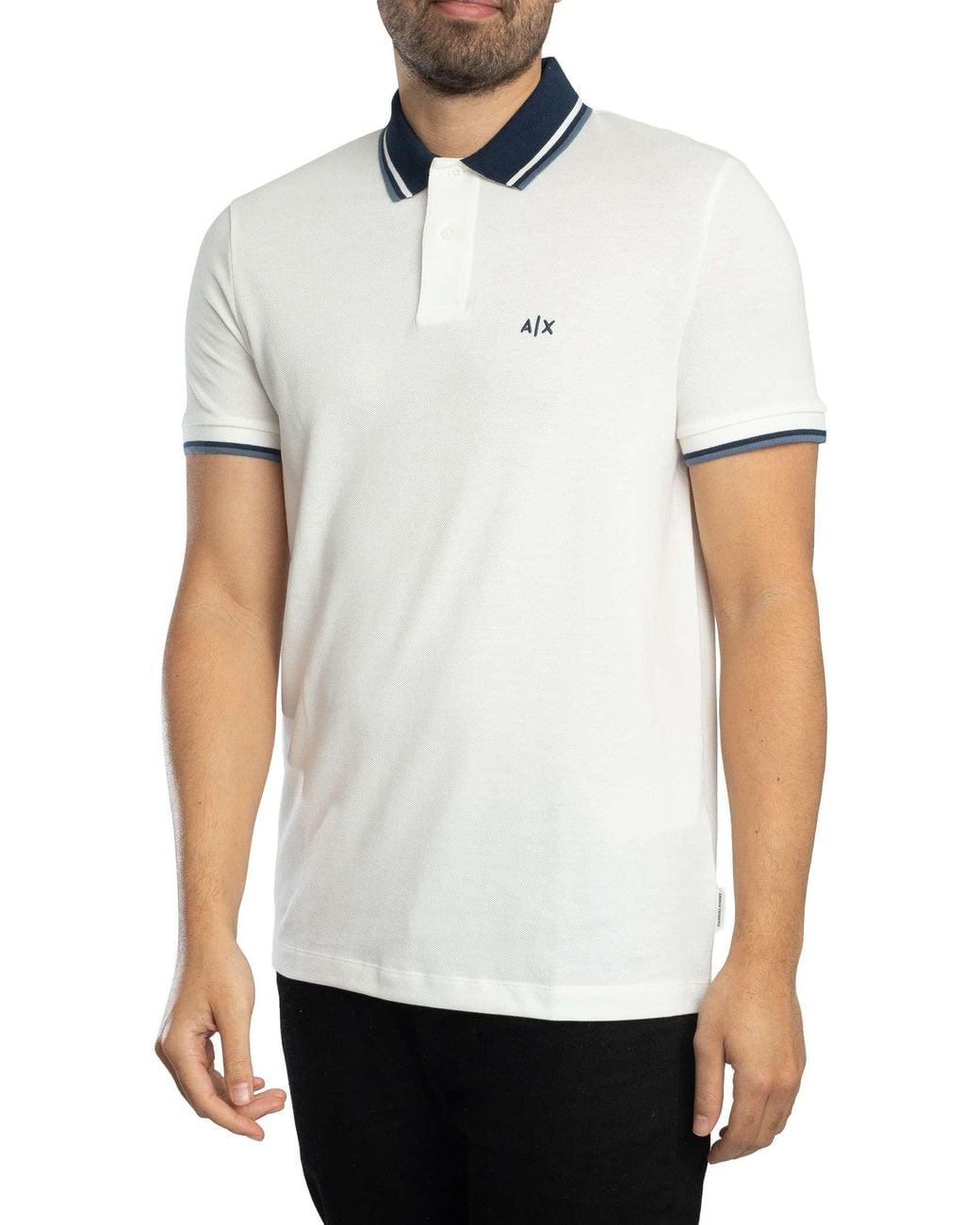 ARMANI EXCHANGE White Slim Fit Contrast Collar Polo Shirt for men