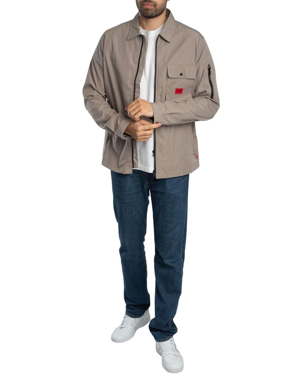 HUGO Gray Emmond Zip Overshirt for men