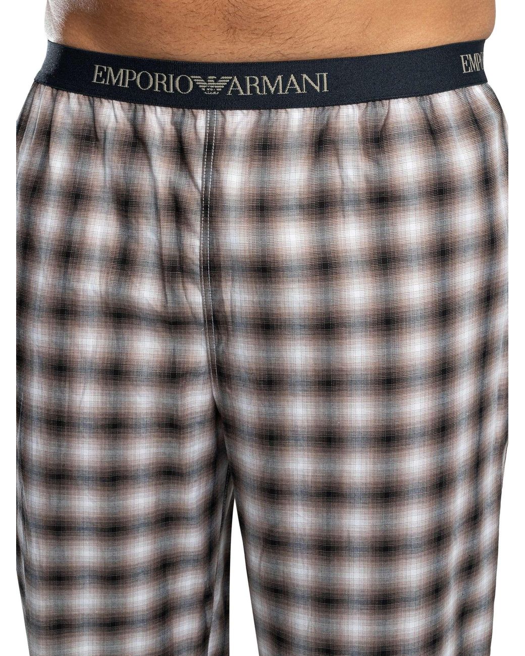 Emporio Armani Blue Big Check Longsleeved Pyjama Set for men