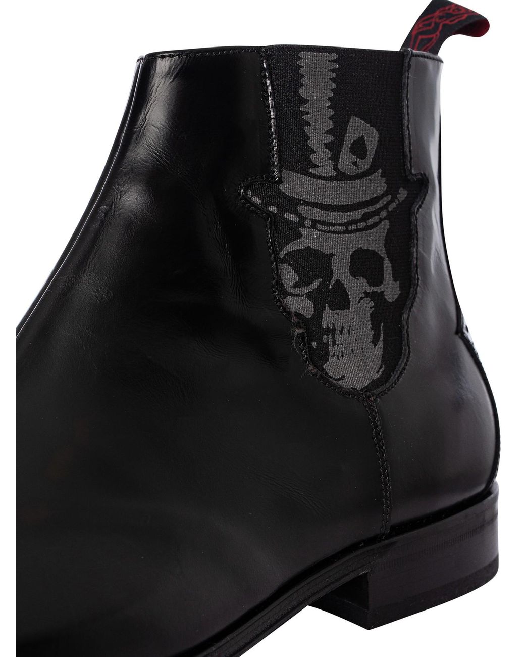 Jeffery West Black Skull Polished Leather Chelsea Boots for men