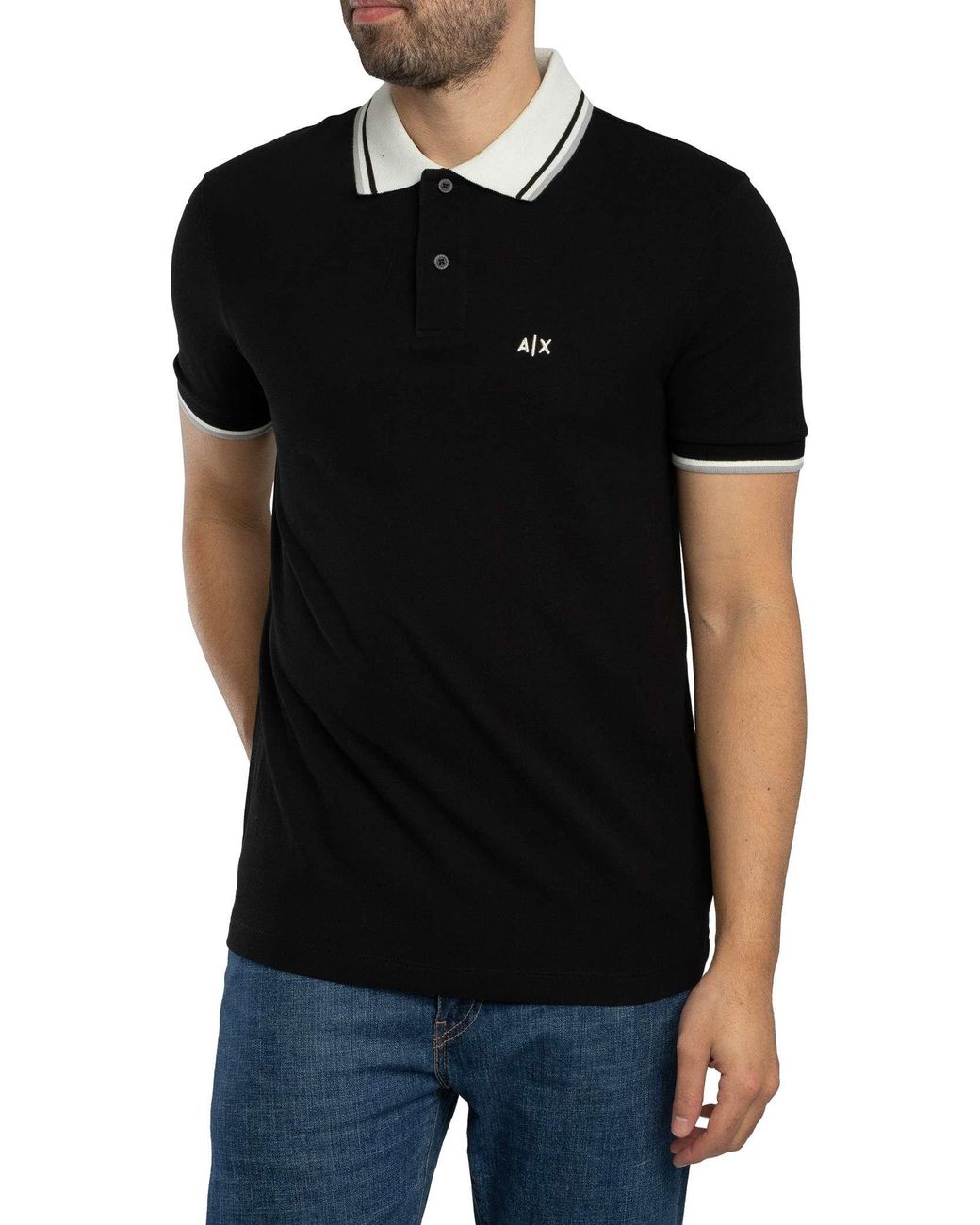 ARMANI EXCHANGE Black Slim Fit Contrast Collar Polo Shirt for men