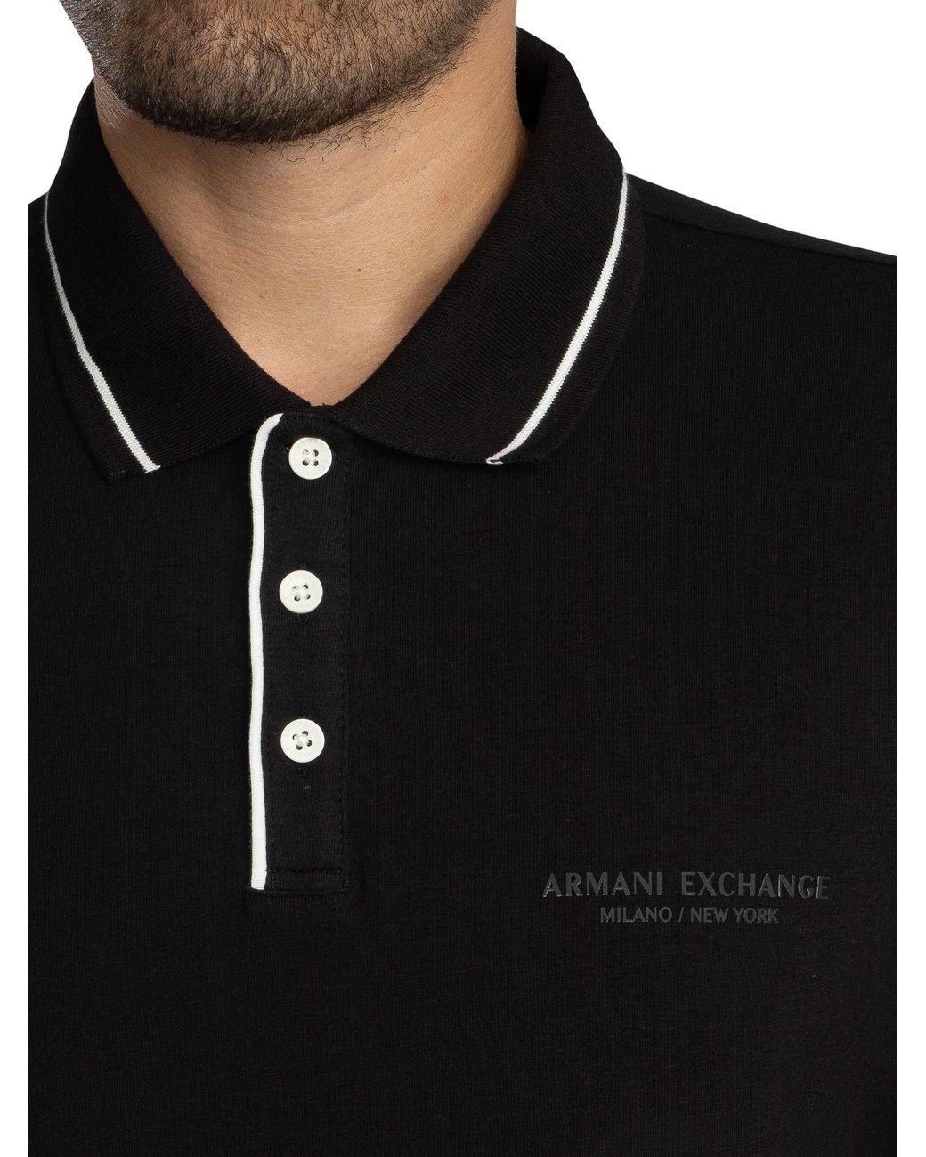 ARMANI EXCHANGE Black Trim Logo Polo Shirt for men