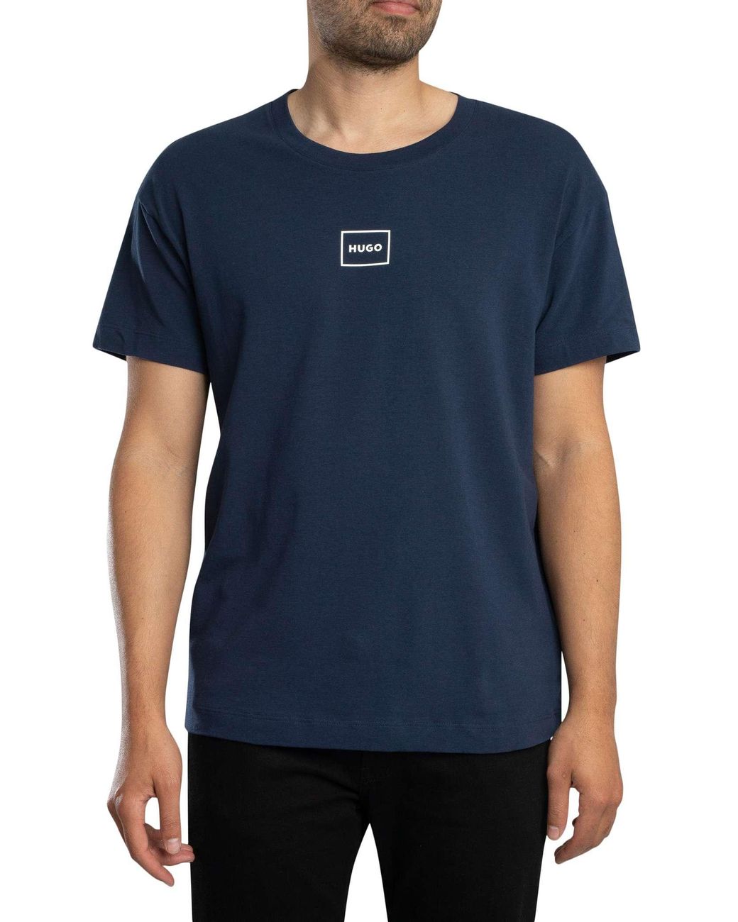 HUGO Blue Lounge Laze Box Logo T-Shirt for men