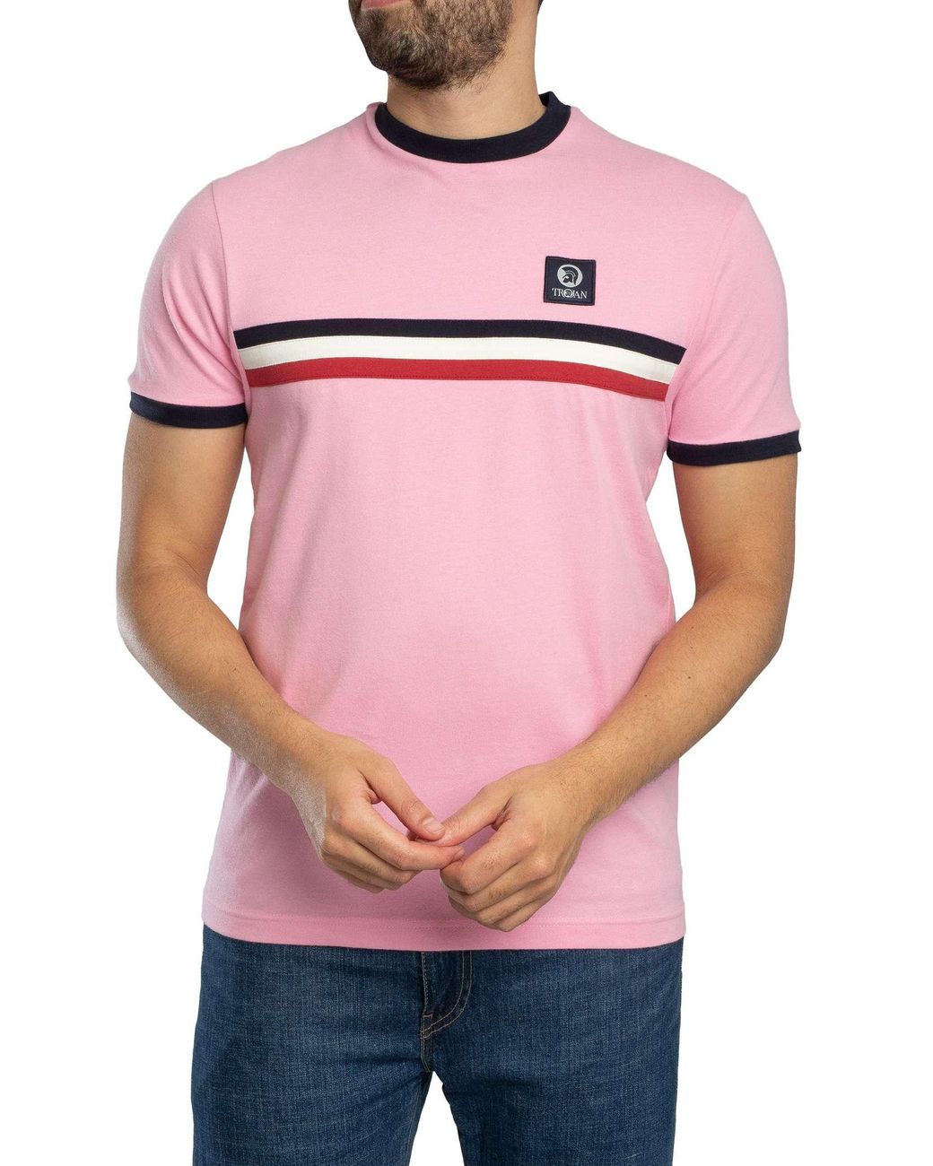 Trojan Pink Stripe Front T-Shirt for men