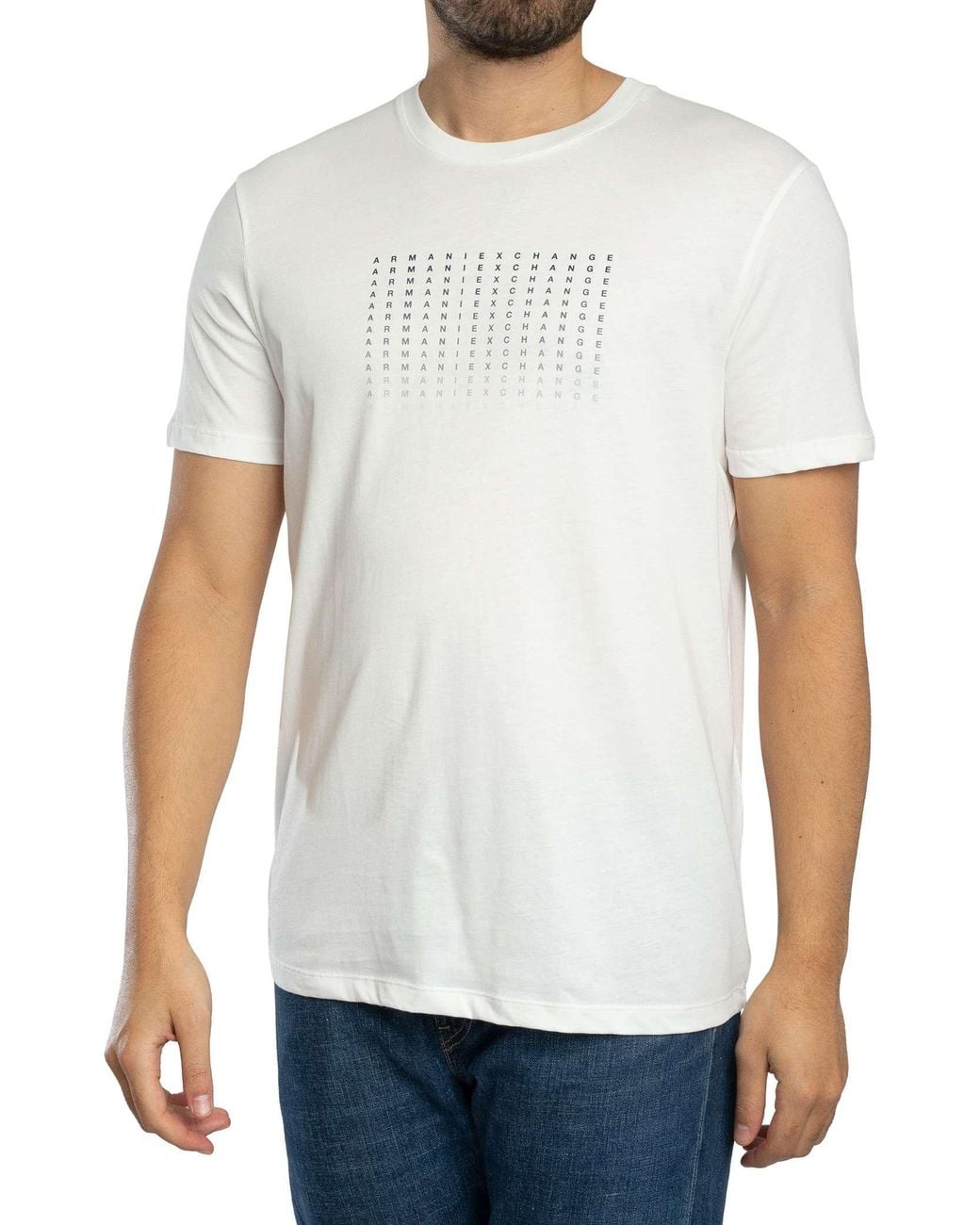 ARMANI EXCHANGE White Slim Brand Repeat Graphic T-Shirt for men