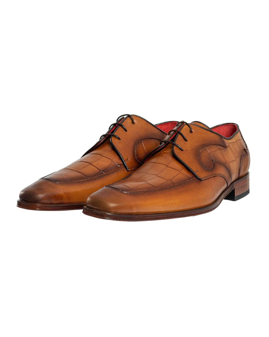 Jeffery West Brown Croco L Leather Derby Shoes for men