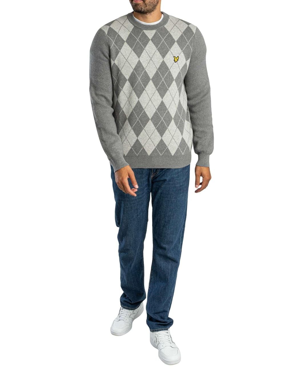 Lyle & Scott Gray Cotton Merino Argyle Jumper for men
