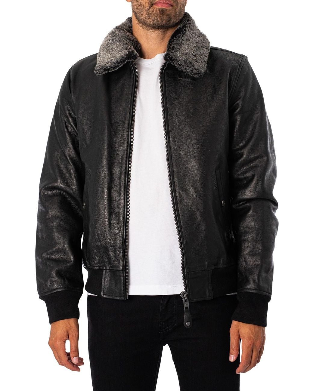 Schott Nyc Black Leather Flight Jacket for men