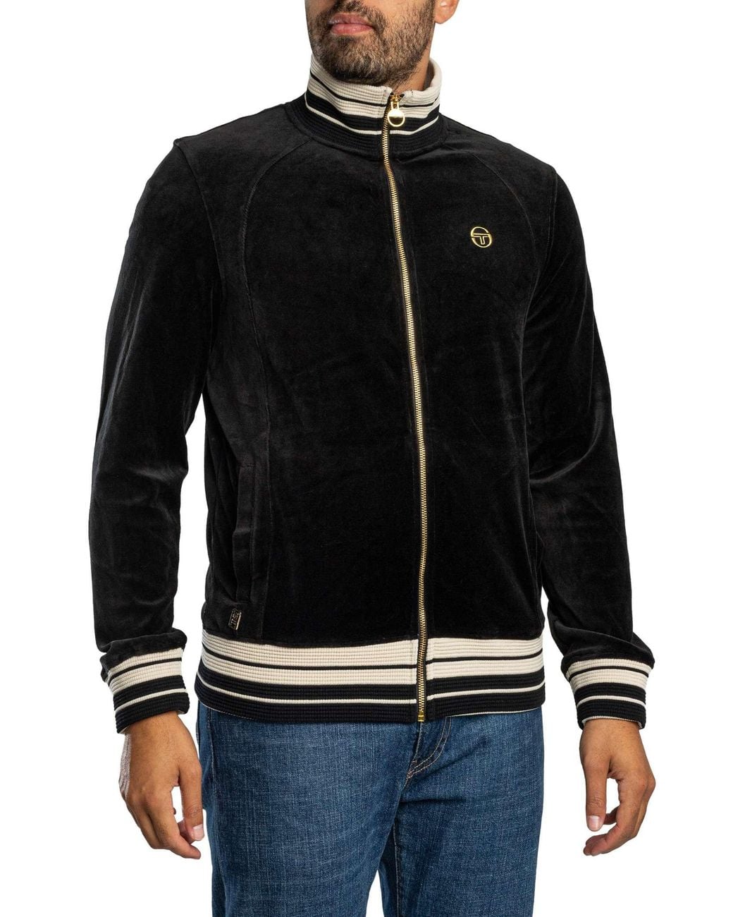 Sergio Tacchini Black Lazzari Velour Track Jacket for men