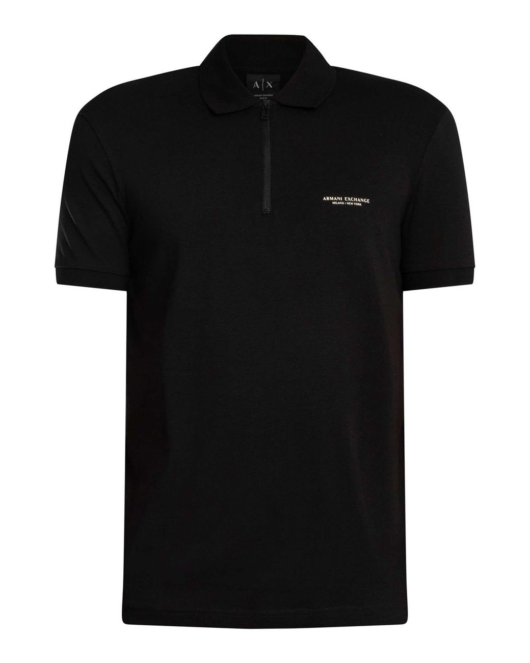 ARMANI EXCHANGE Black Slim Logo Zip Polo Shirt for men