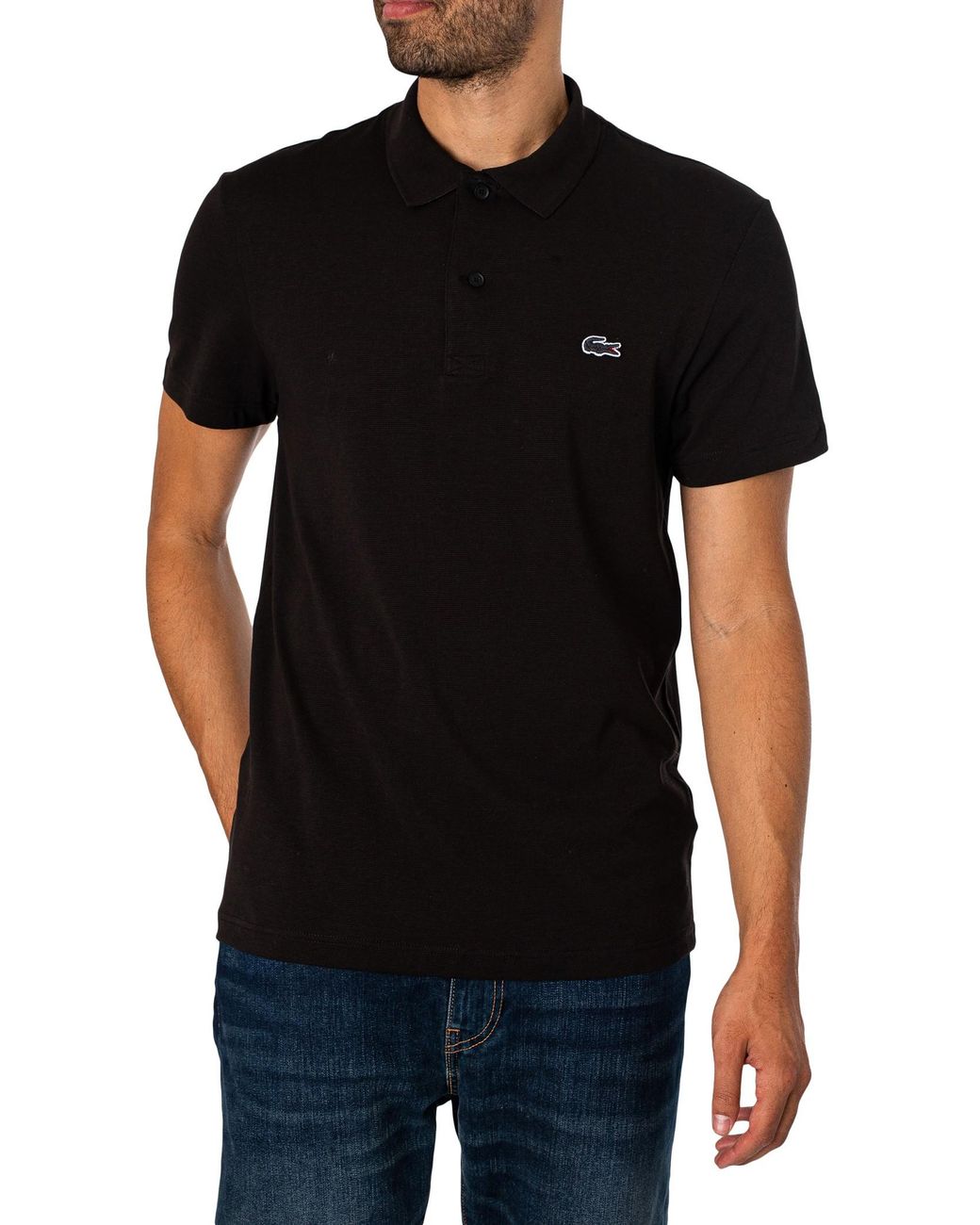 Lacoste Black Regular Fit Cotton Blend Polo Shirt for men