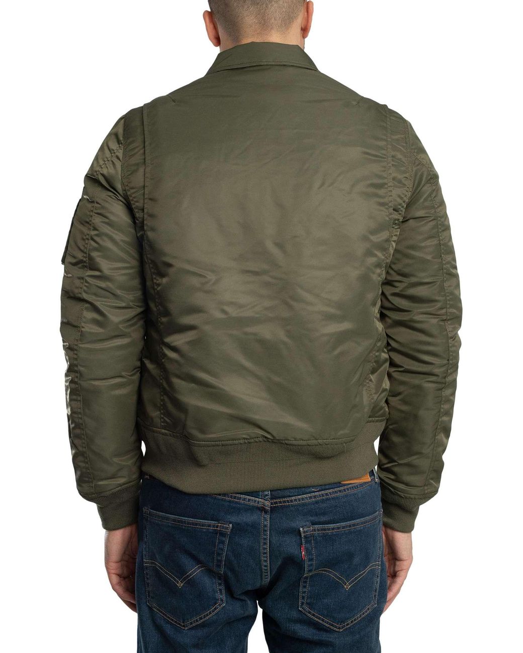 Schott Nyc Green Removable Badge Bomber Jacket for men
