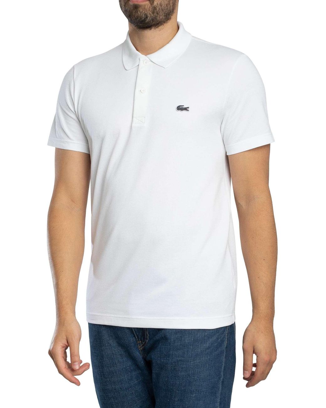 Lacoste White Regular Fit Cotton Blend Polo Shirt for men