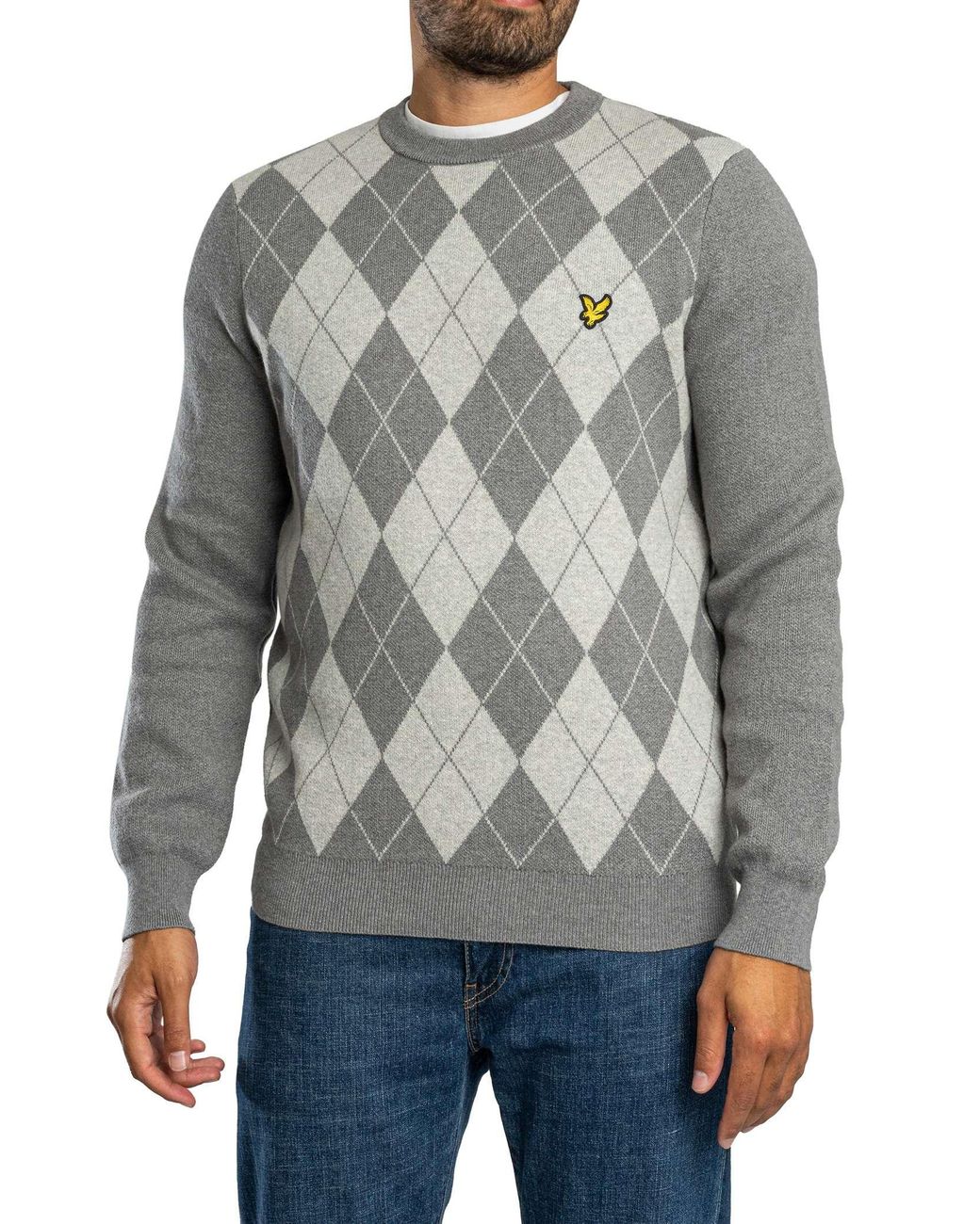 Lyle & Scott Gray Cotton Merino Argyle Jumper for men