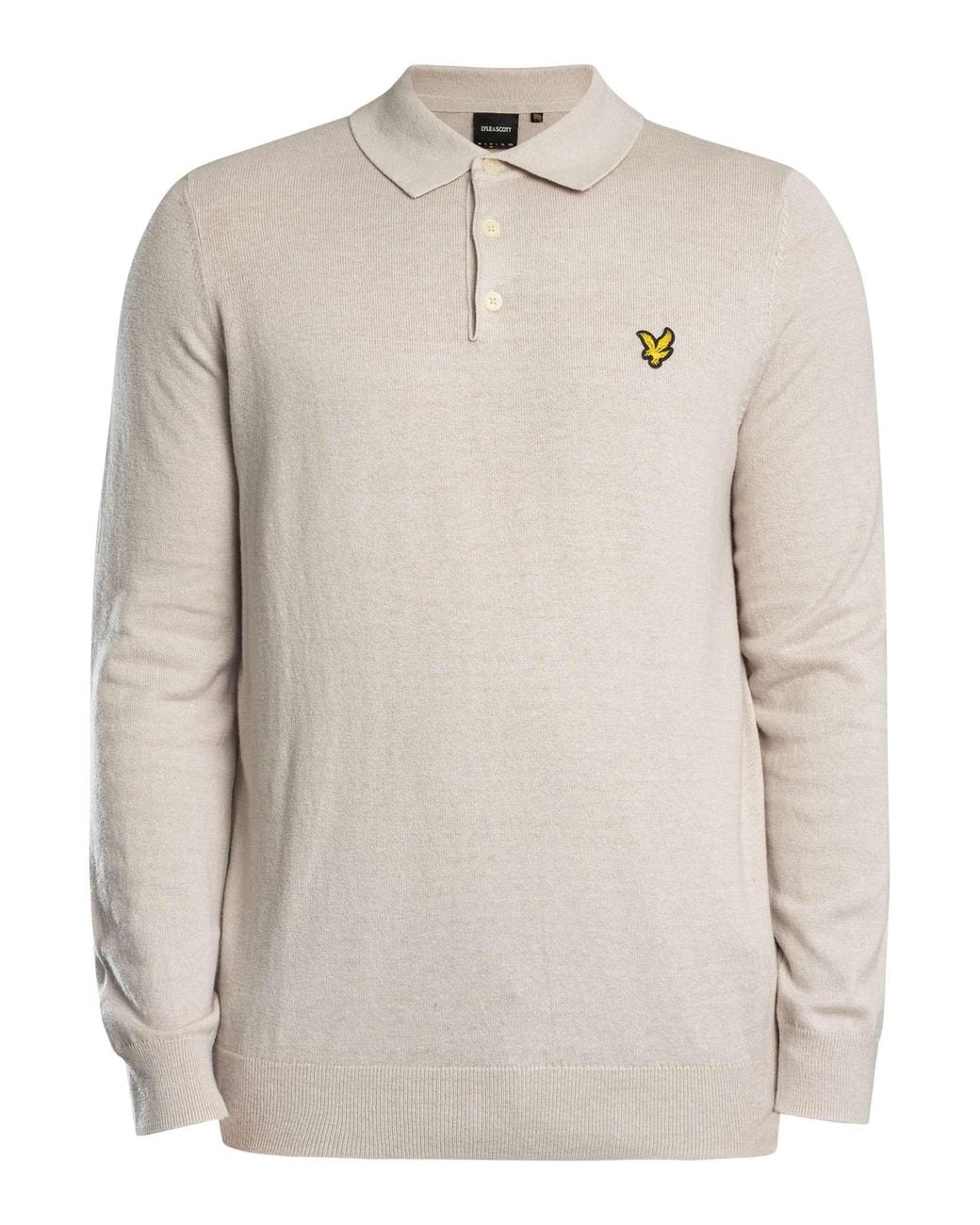 Lyle & Scott Blue Cotton Merino Knit Longsleeved Polo Shirt for men