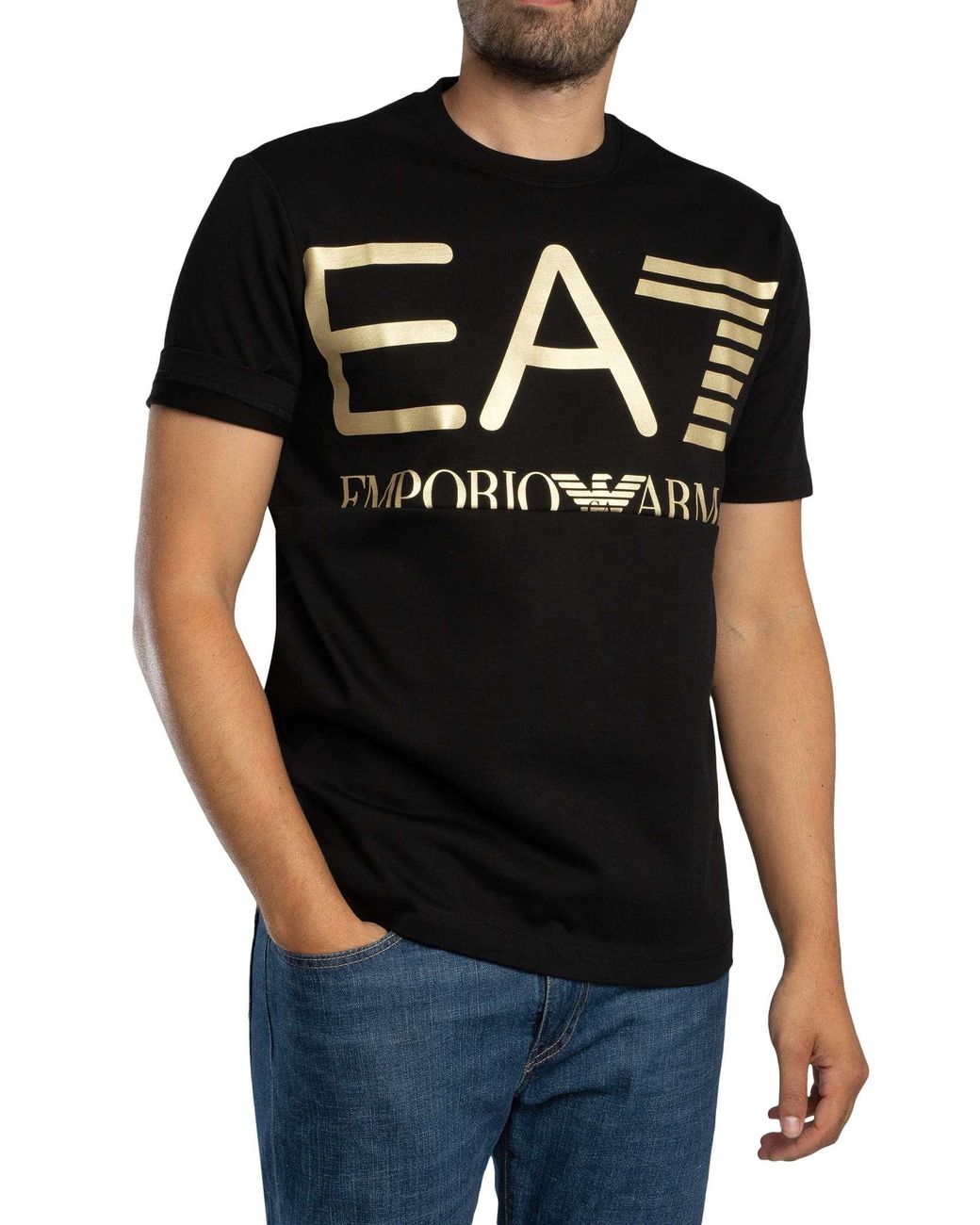 EA7 Black Regular Fit Mega Graphic T-Shirt for men