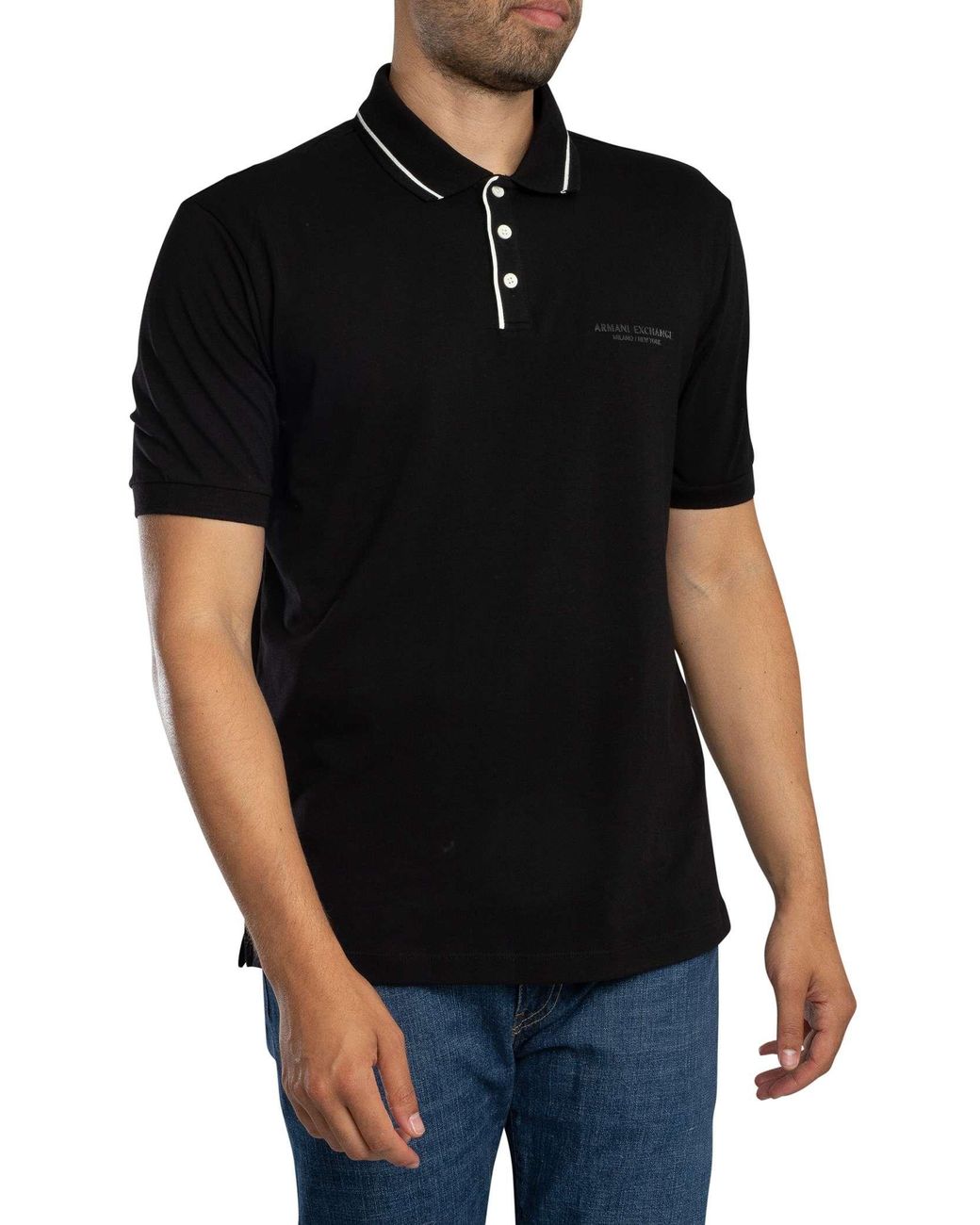 ARMANI EXCHANGE Black Trim Logo Polo Shirt for men