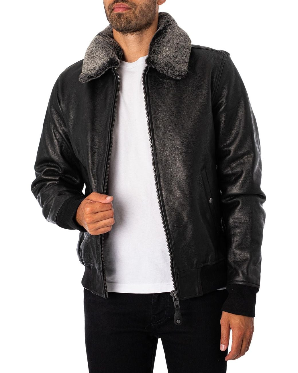 Schott Nyc Black Leather Flight Jacket for men