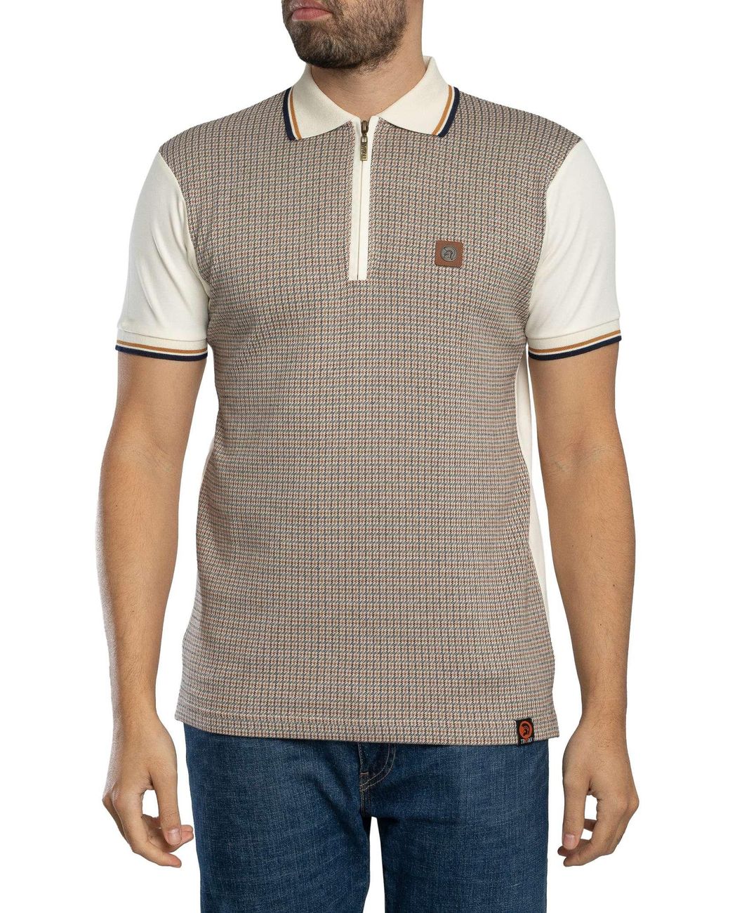 Trojan Gray Mini Houndstooth Zip Panel Polo Shirt for men