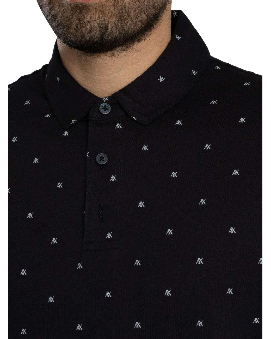 ARMANI EXCHANGE Black Logo Pattern Polo Shirt for men
