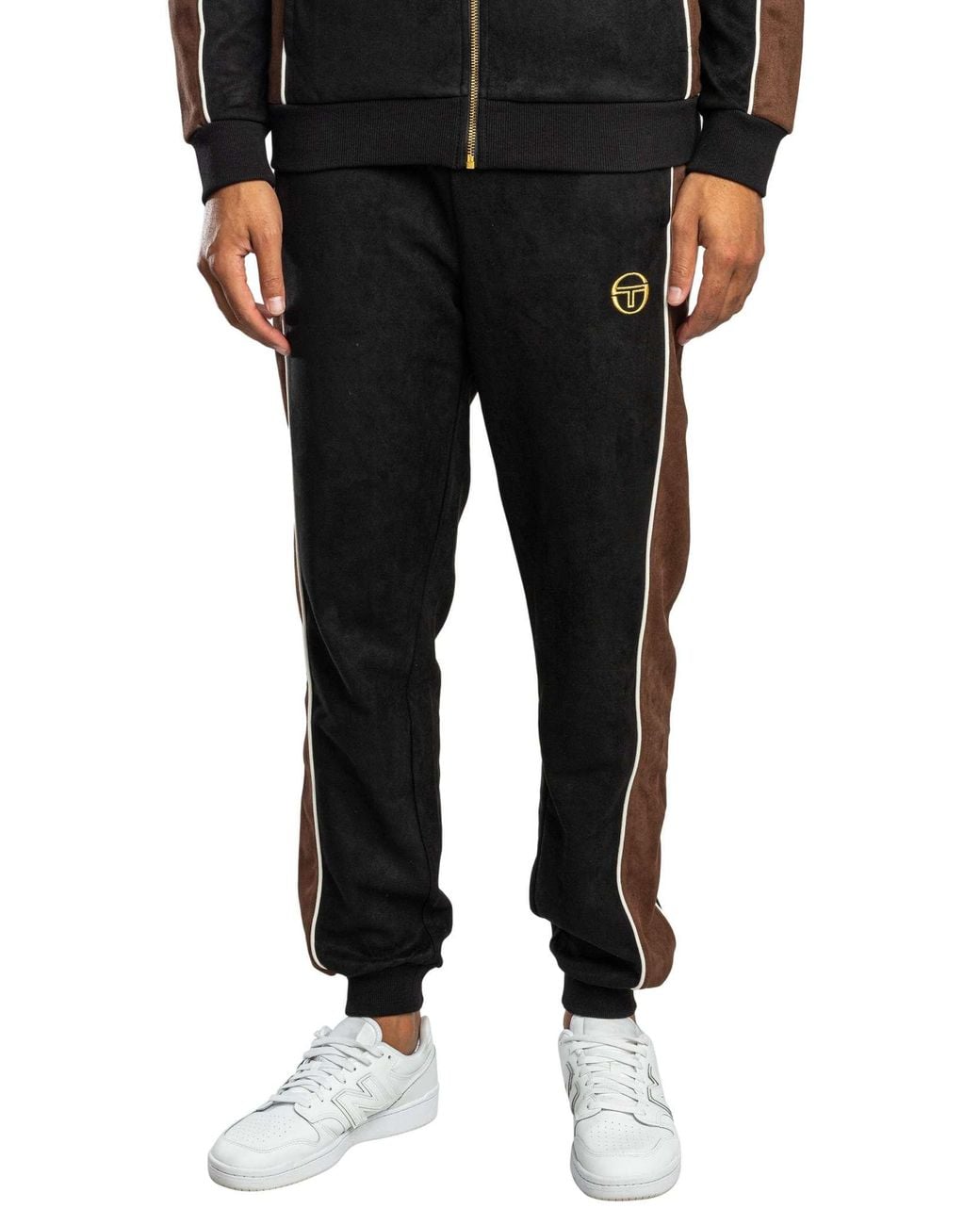 Sergio Tacchini Black Contrast Suede Track Joggers for men