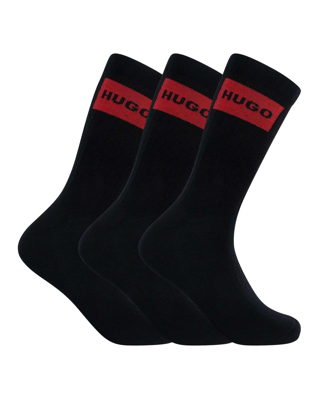HUGO Black 3 Pack Label Quarter Socks for men