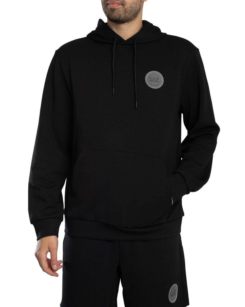 EA7 Black Logo Patch Pullover Hoodie for men