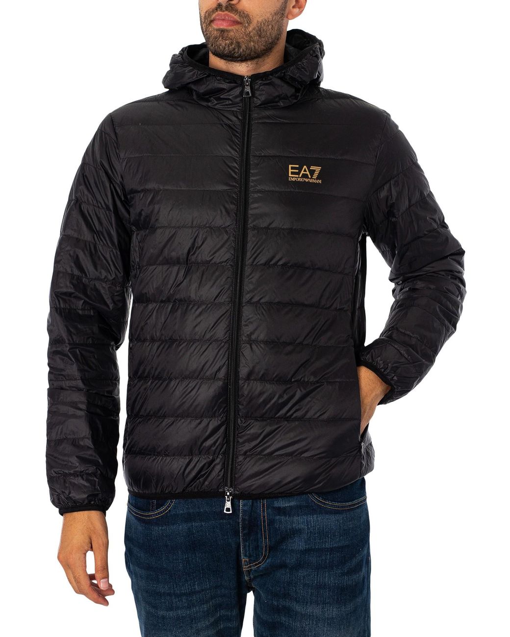 EA7 Black Woven Down Jacket for men