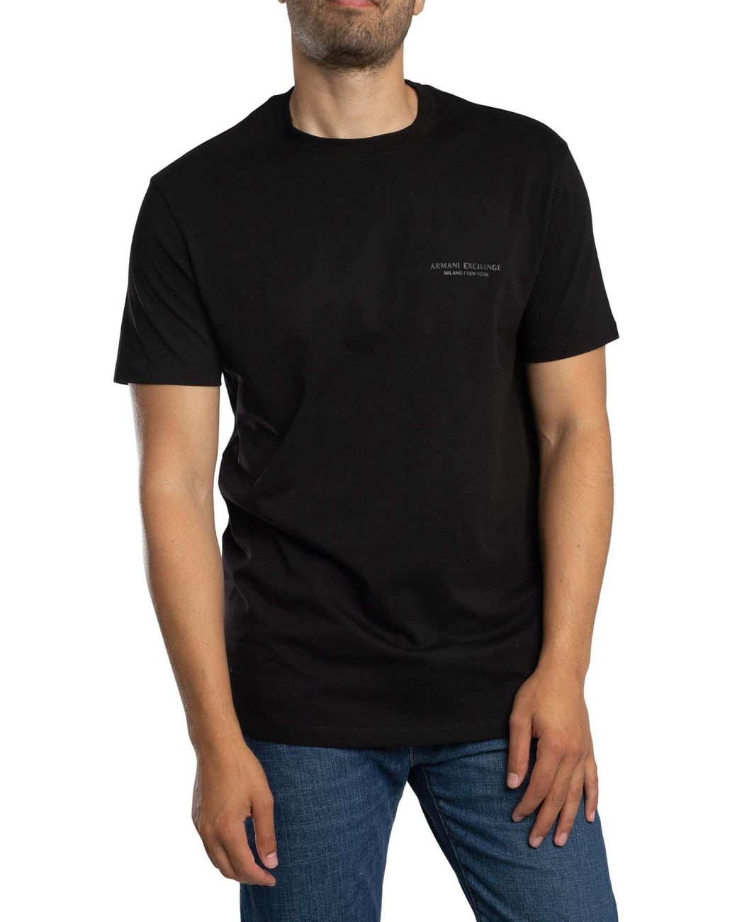 ARMANI EXCHANGE Black Brand Chest T-shirt for men