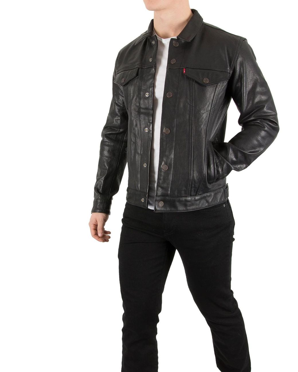 Levi's Black Buffalo Leather Trucker Jacket for Men | Lyst