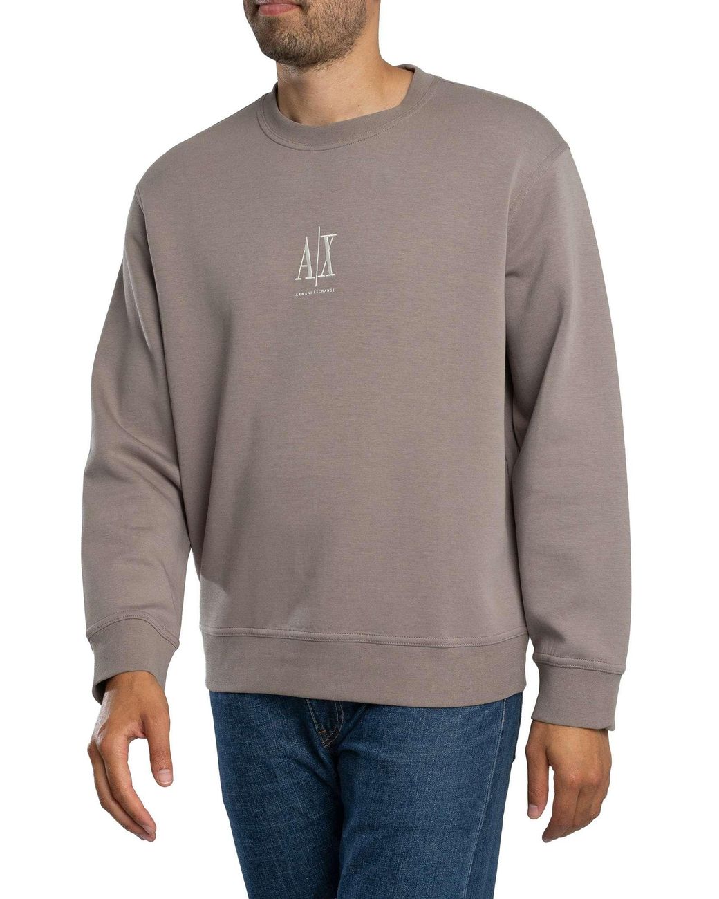 ARMANI EXCHANGE Gray Embroidered Centre Logo Sweatshirt for men