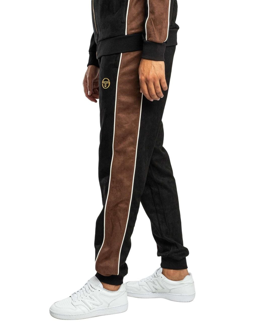 Sergio Tacchini Black Contrast Suede Track Joggers for men